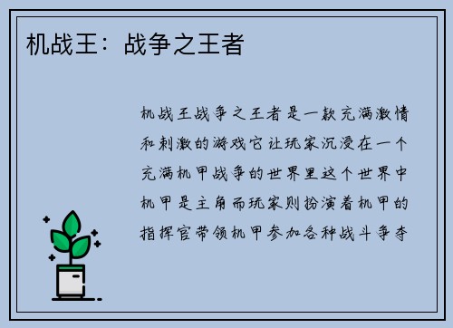 机战王：战争之王者