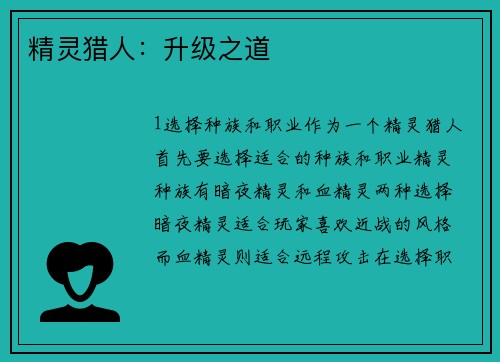 精灵猎人：升级之道