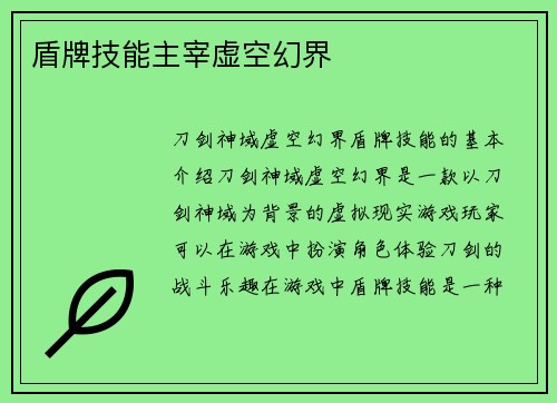 盾牌技能主宰虚空幻界