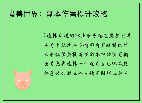 魔兽世界：副本伤害提升攻略